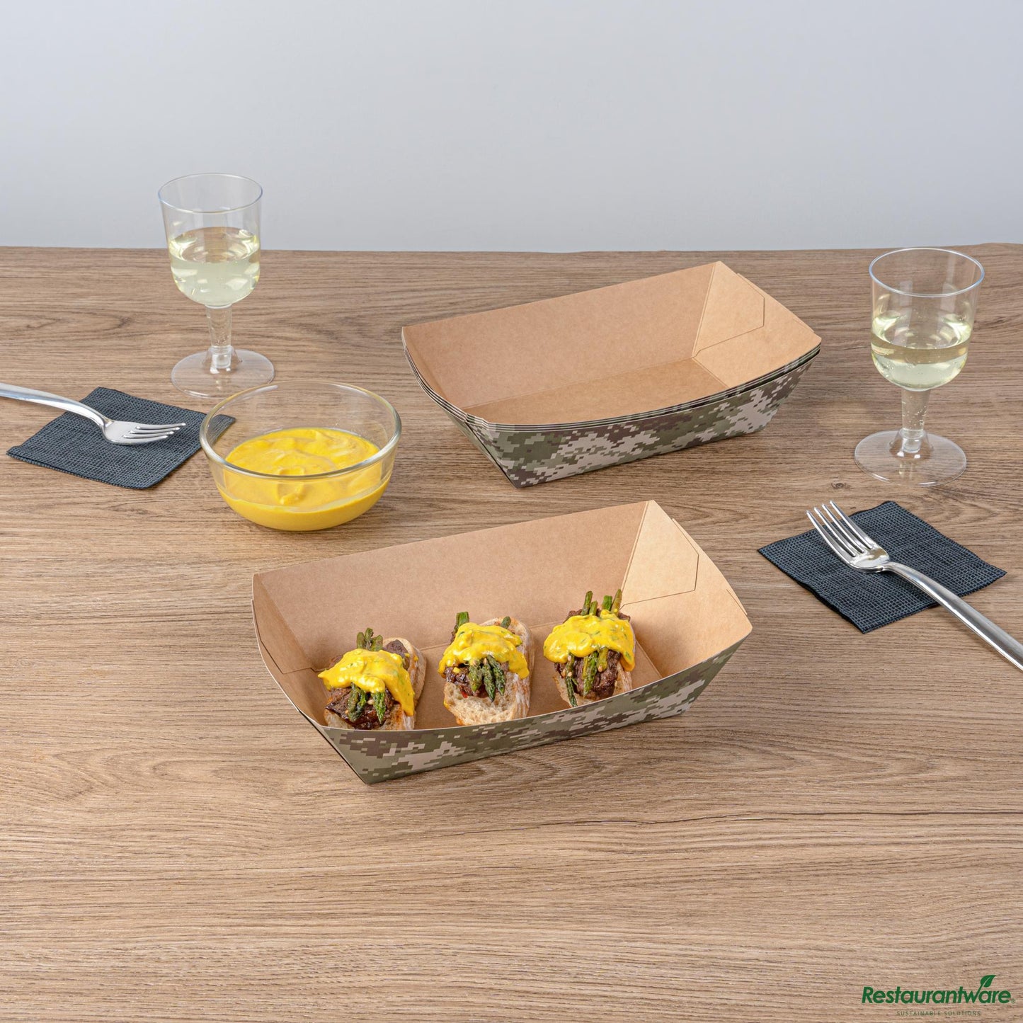Restaurantware Bio Tek 2 Lb Camouflage Paper #200 Boat - 6 1/2" X 3 3/4" X 2 1/4"