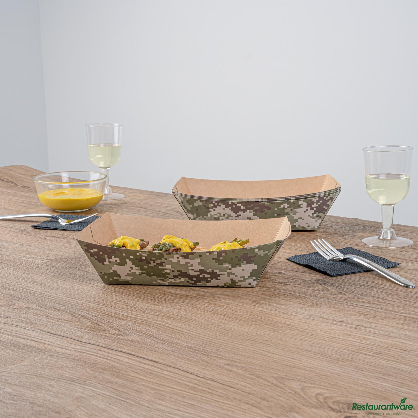 Restaurantware Bio Tek 2 Lb Camouflage Paper #200 Boat - 6 1/2" X 3 3/4" X 2 1/4"
