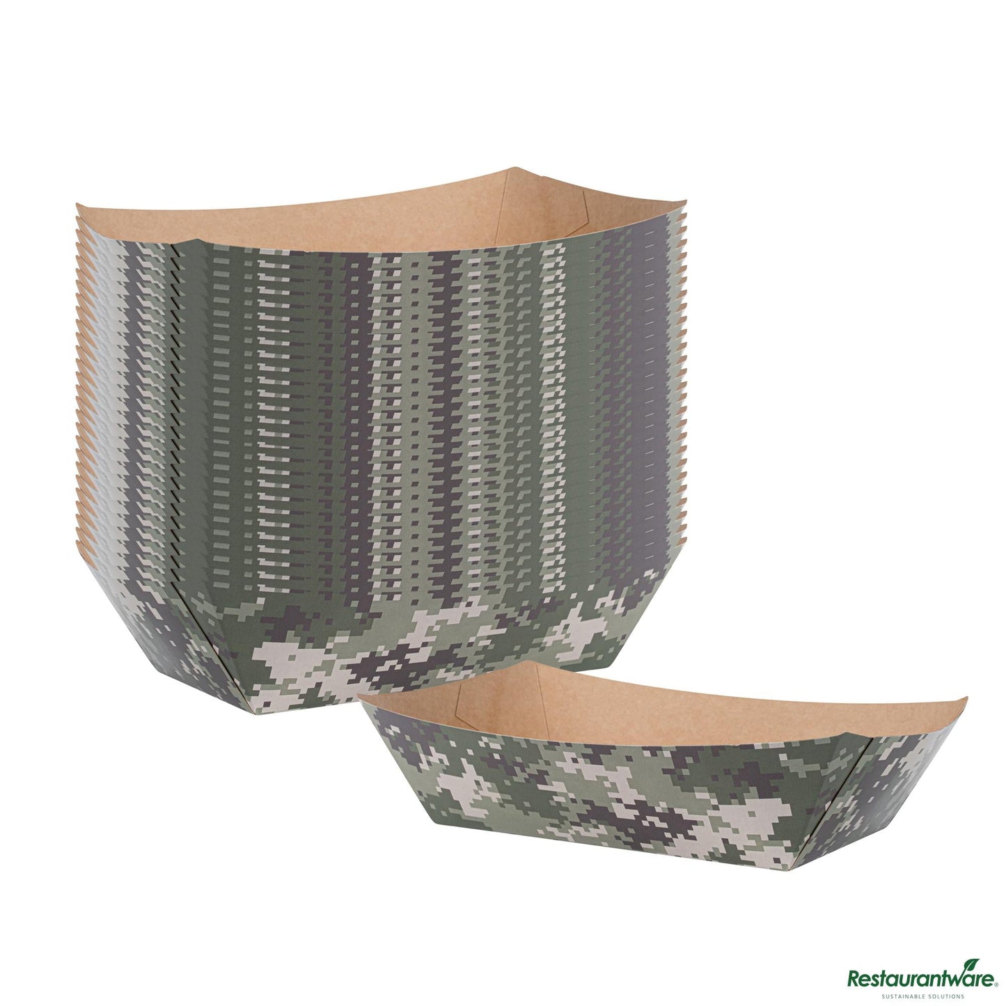 Restaurantware Bio Tek 2 Lb Camouflage Paper #200 Boat - 6 1/2" X 3 3/4" X 2 1/4"
