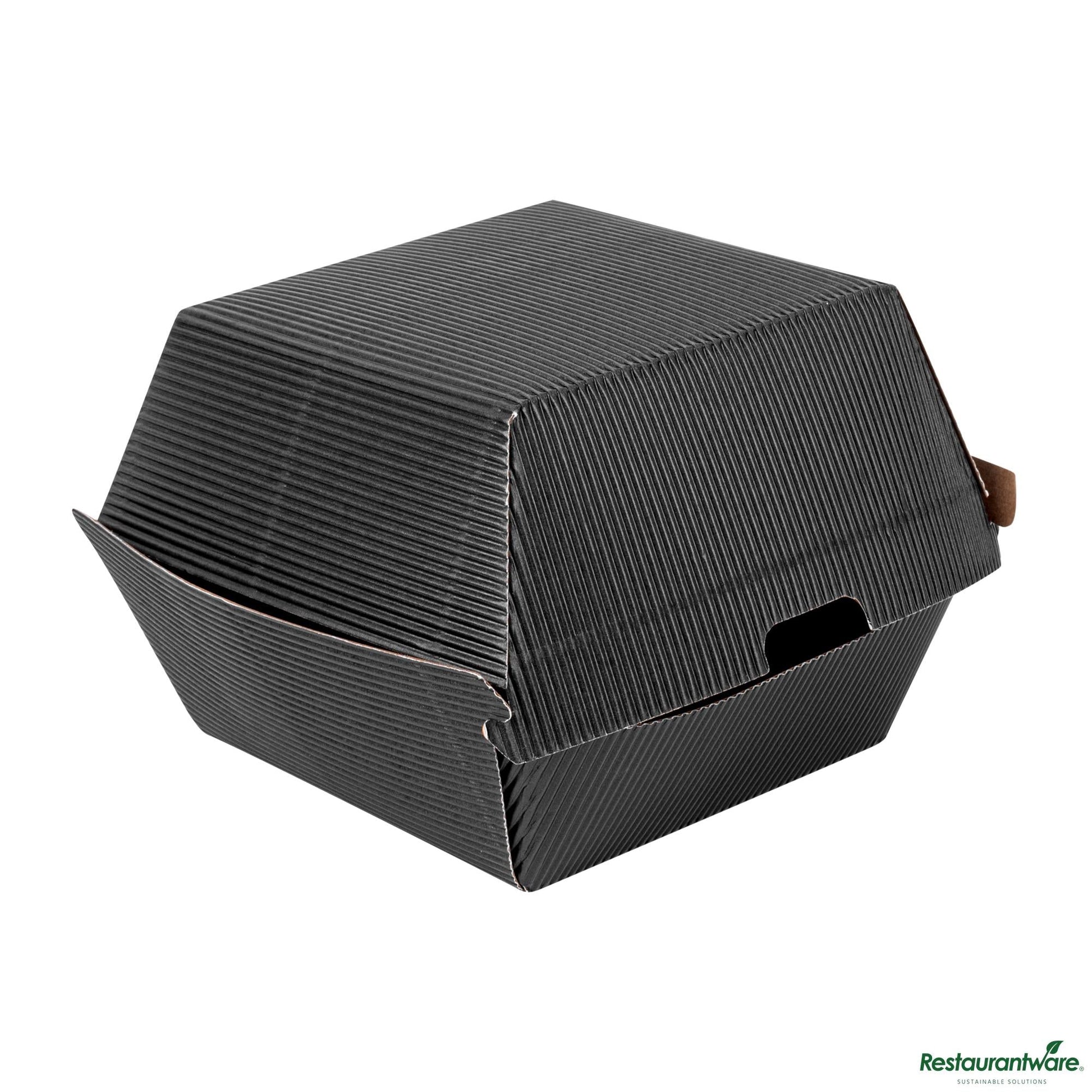 Wholesale Restaurantware Black Paper Burger Box - Ripple Wall - 4" X 4" X 3 3/4"- Bulk
