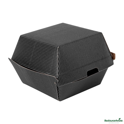 Wholesale Restaurantware Black Paper Burger Box - Ripple Wall - 4" X 4" X 3 3/4"- Bulk