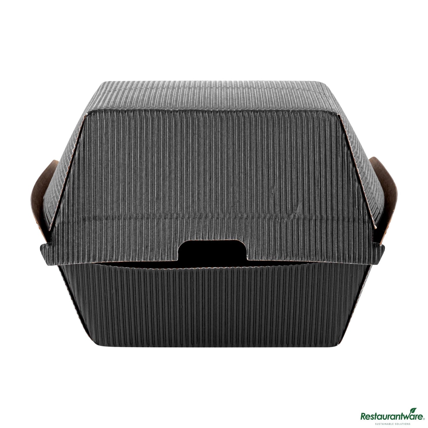 Wholesale Restaurantware Black Paper Burger Box - Ripple Wall - 4" X 4" X 3 3/4"- Bulk