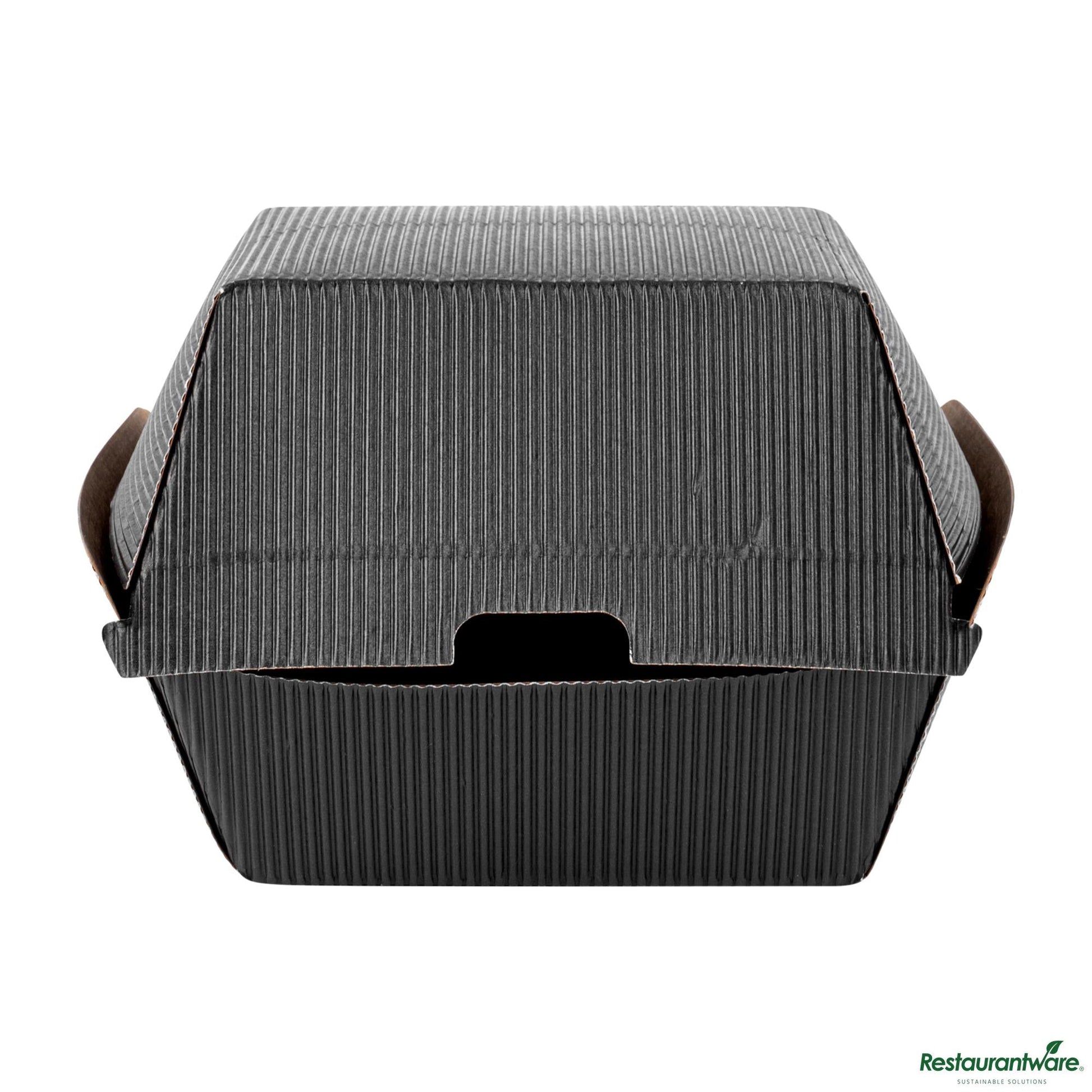Wholesale Restaurantware Black Paper Burger Box - Ripple Wall - 4" X 4" X 3 3/4"- Bulk