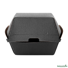 Wholesale Restaurantware Black Paper Burger Box - Ripple Wall - 4" X 4" X 3 3/4"- Bulk