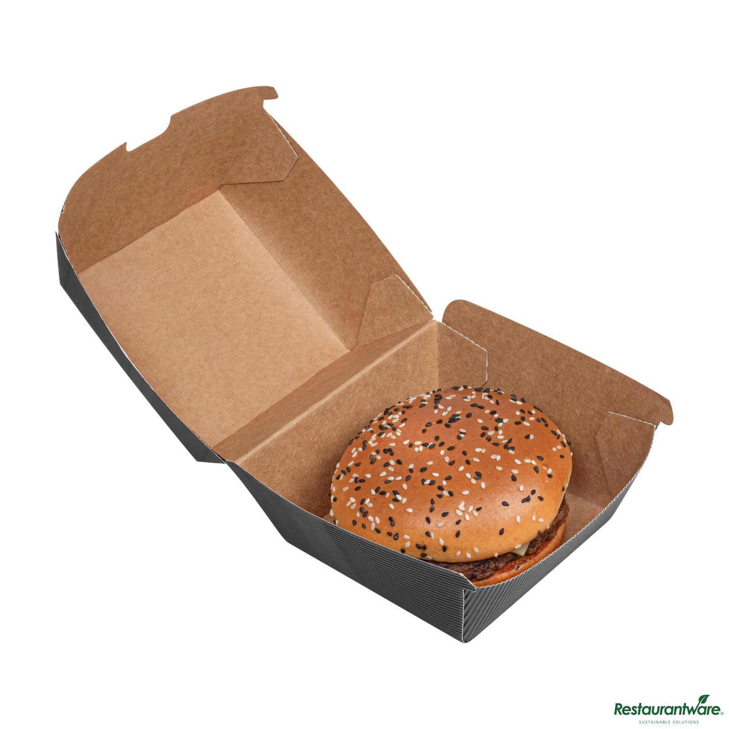 Wholesale Restaurantware Black Paper Burger Box - Ripple Wall - 4" X 4" X 3 3/4"- Bulk