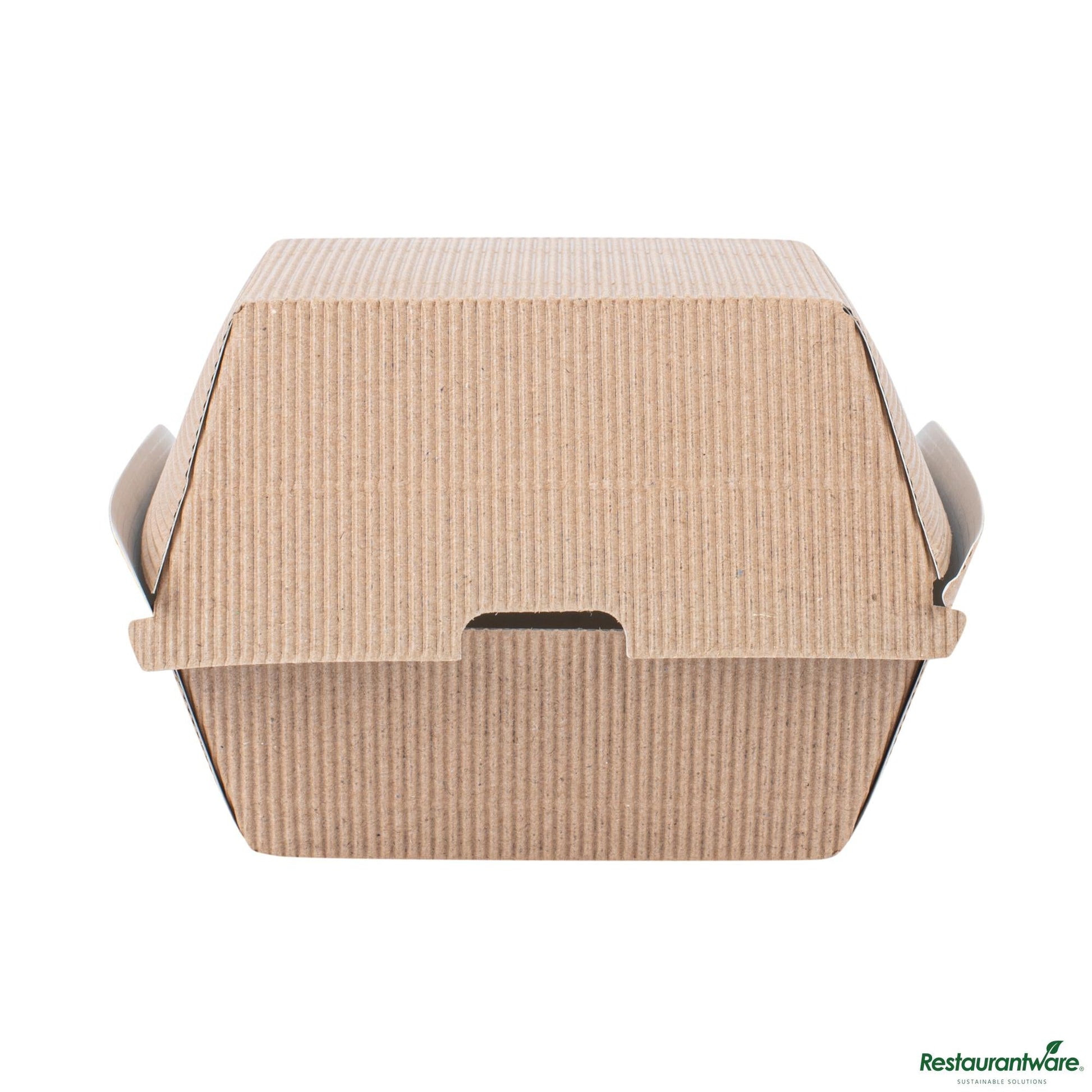 Wholesale Restaurantware Kraft Paper Burger Box - Ripple Wall - 4" X 4" X 3 3/4"- Bulk