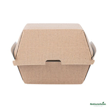 Wholesale Restaurantware Kraft Paper Burger Box - Ripple Wall - 4" X 4" X 3 3/4"- Bulk