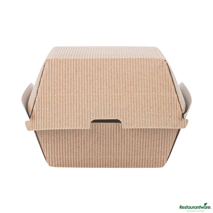 Wholesale Restaurantware Kraft Paper Burger Box - Ripple Wall - 4" X 4" X 3 3/4"- Bulk