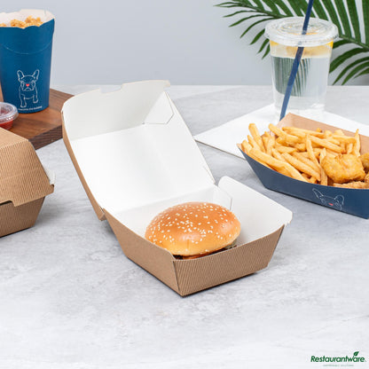 Wholesale Restaurantware Kraft Paper Burger Box - Ripple Wall - 4" X 4" X 3 3/4"- Bulk