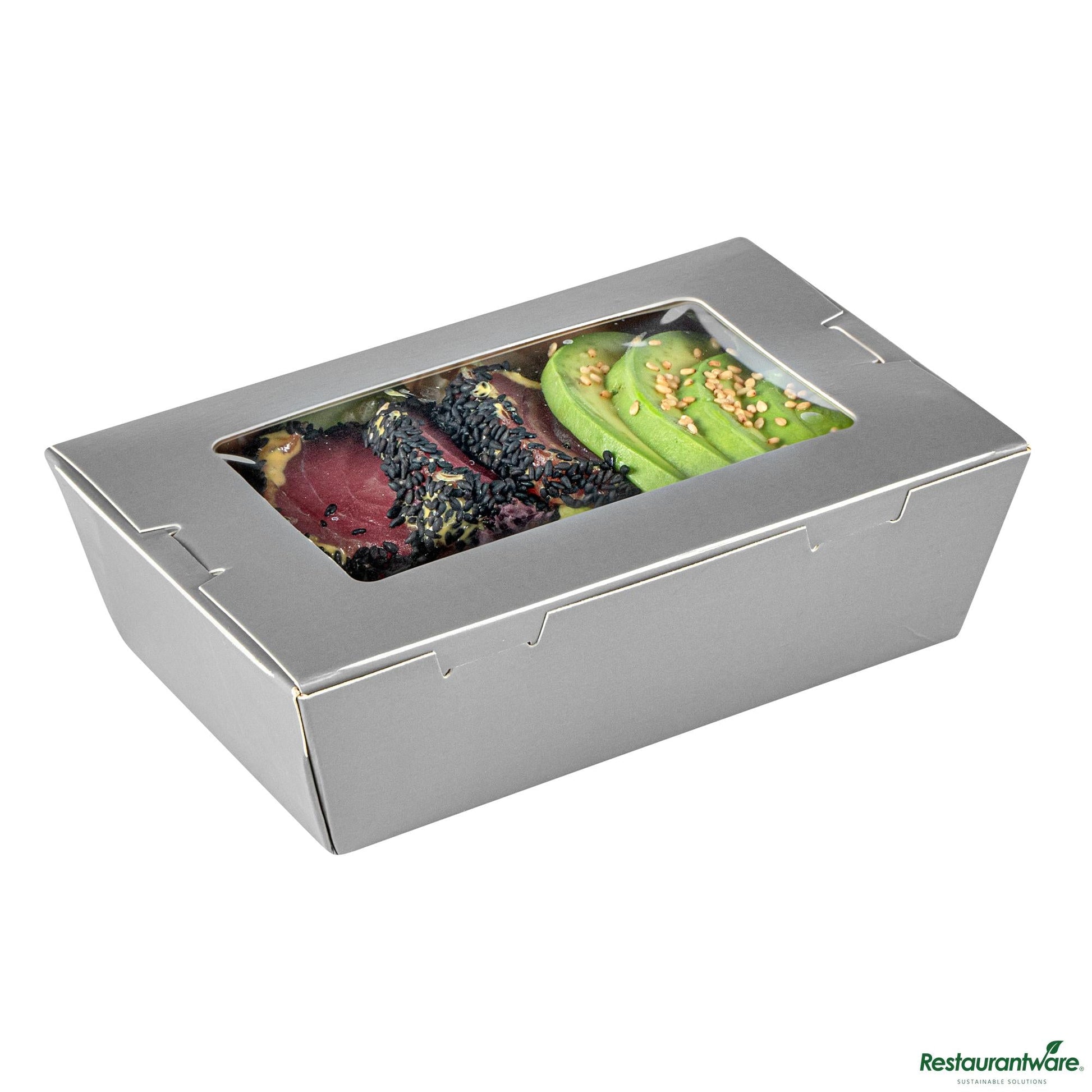 Wholesale Restaurantware Cafe Vision 21 Oz Gray Paper Take Out Container - Hinge Lock - 6 1/4" X 4" X 1 3/4"- Bulk