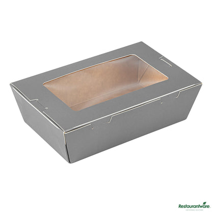 Wholesale Restaurantware Cafe Vision 21 Oz Gray Paper Take Out Container - Hinge Lock - 6 1/4" X 4" X 1 3/4"- Bulk