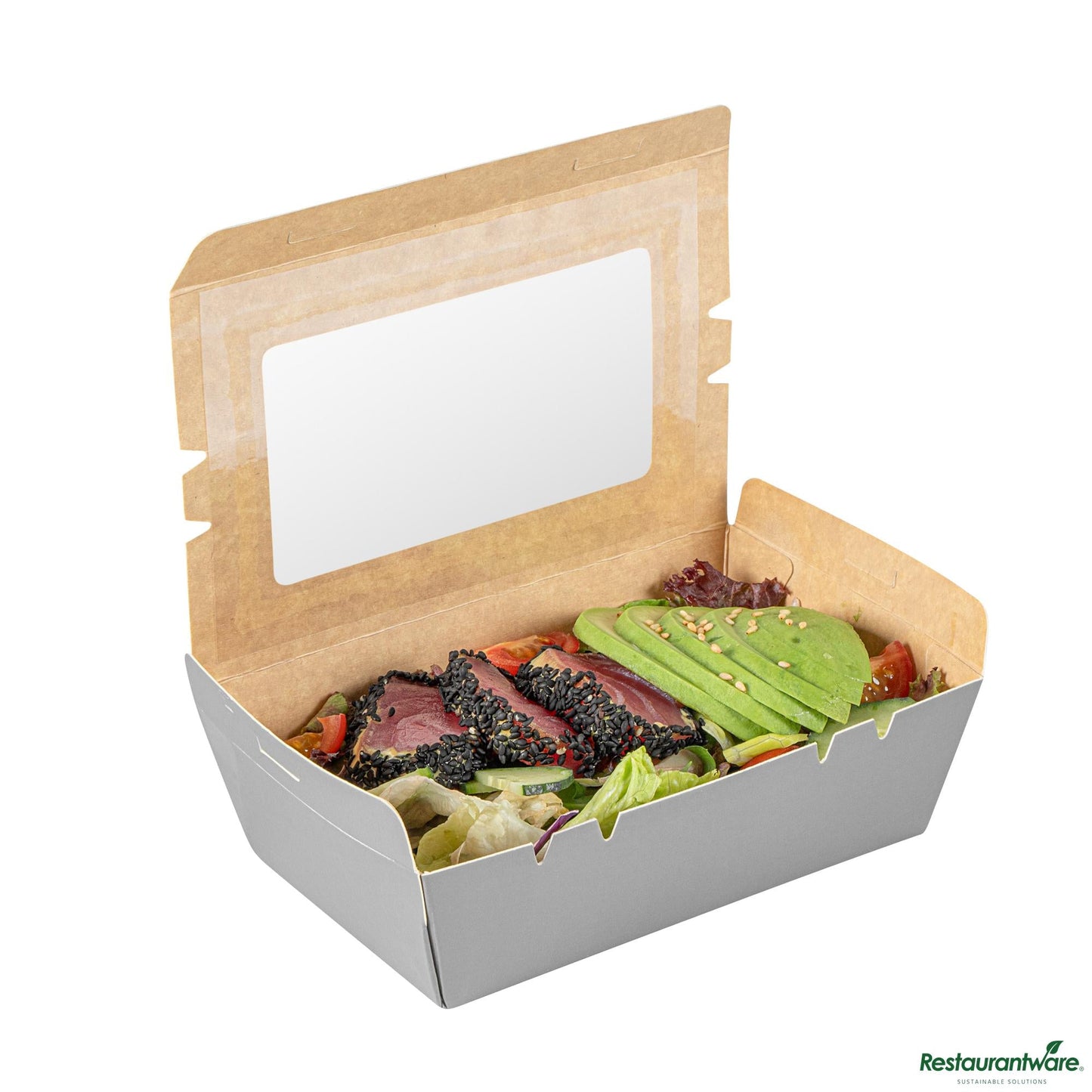 Wholesale Restaurantware Cafe Vision 21 Oz Gray Paper Take Out Container - Hinge Lock - 6 1/4" X 4" X 1 3/4"- Bulk