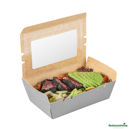 Wholesale Restaurantware Cafe Vision 21 Oz Gray Paper Take Out Container - Hinge Lock - 6 1/4" X 4" X 1 3/4"- Bulk