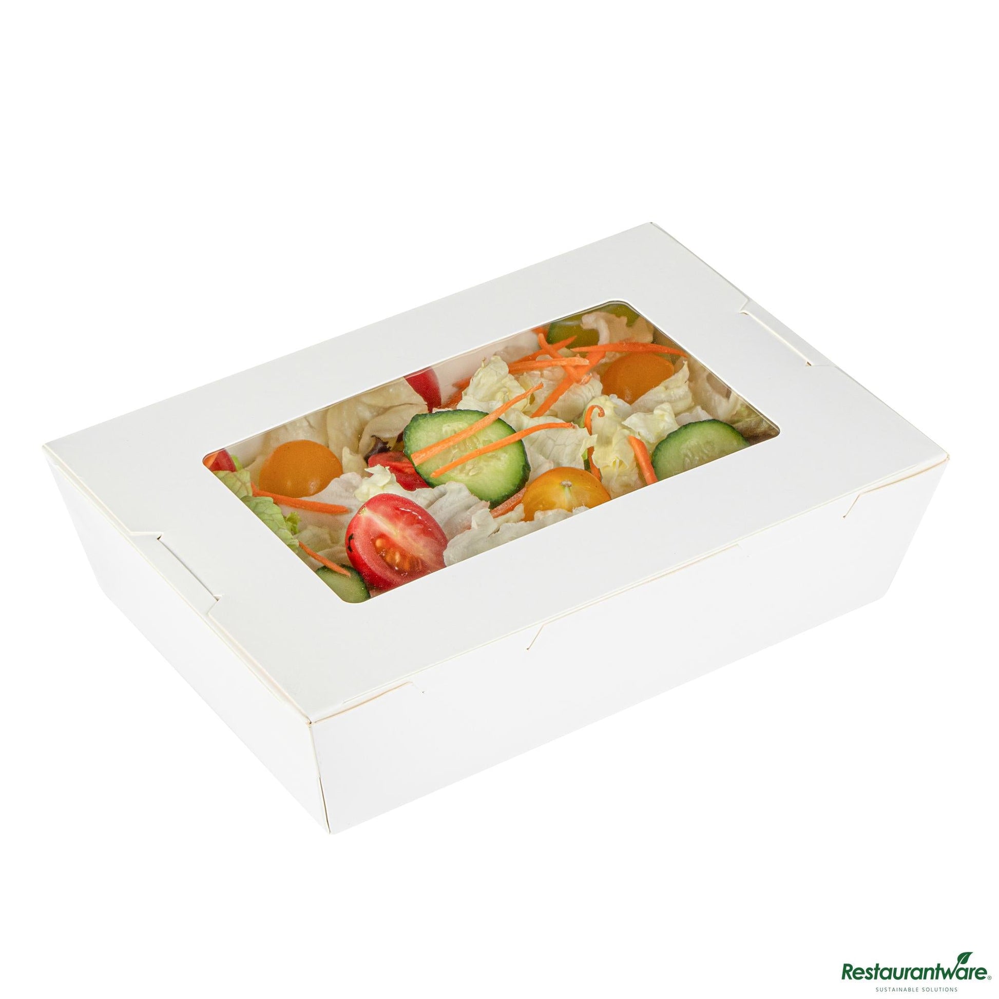 Wholesale Restaurantware Cafe Vision 42 Oz White Paper Medium Take Out Container - Hinge Lock - 8" X 5 1/2" X 2"- Bulk