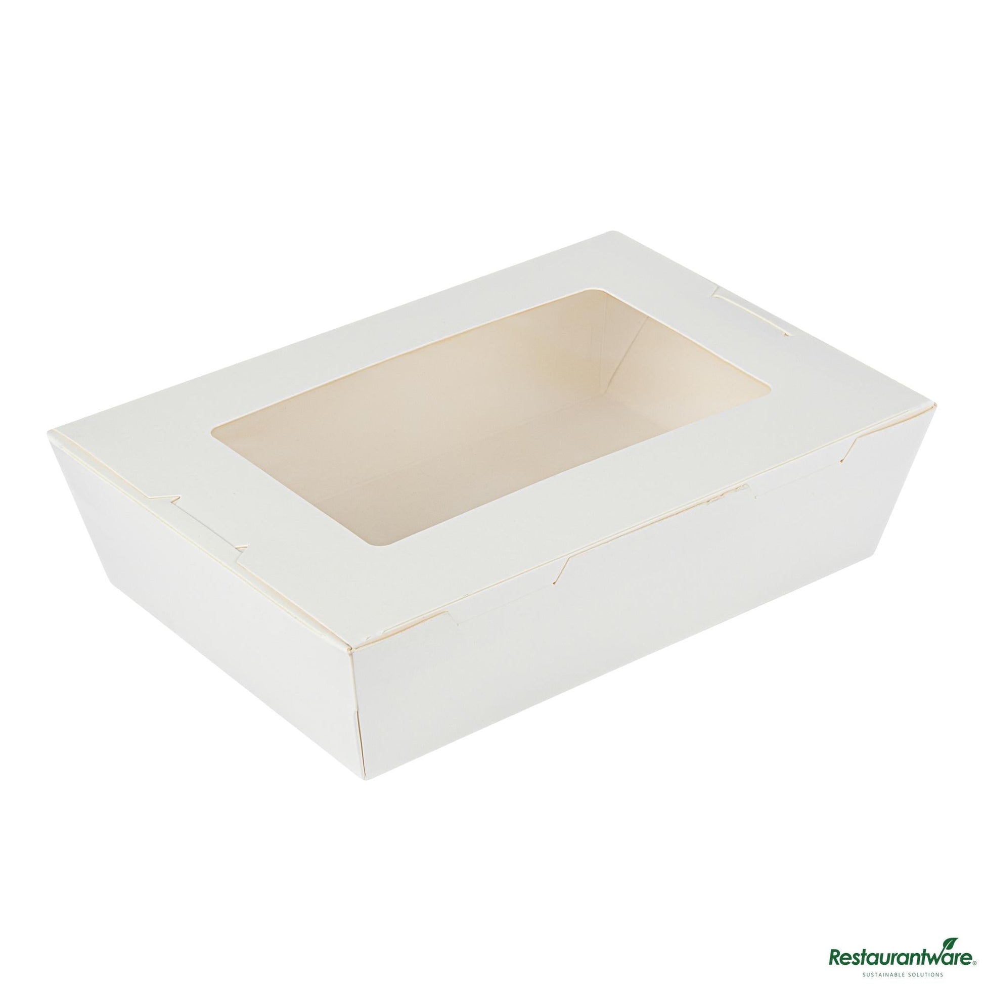 Wholesale Restaurantware Cafe Vision 42 Oz White Paper Medium Take Out Container - Hinge Lock - 8" X 5 1/2" X 2"- Bulk