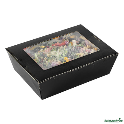Wholesale Restaurantware Cafe Vision 71 Oz Black Paper Large Take Out Container - Hinge Lock - 8 3/4" X 6 1/2" X 2 1/2"- Bulk