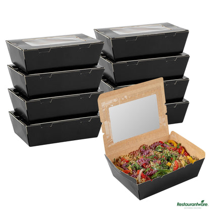 Wholesale Restaurantware Cafe Vision 71 Oz Black Paper Large Take Out Container - Hinge Lock - 8 3/4" X 6 1/2" X 2 1/2"- Bulk