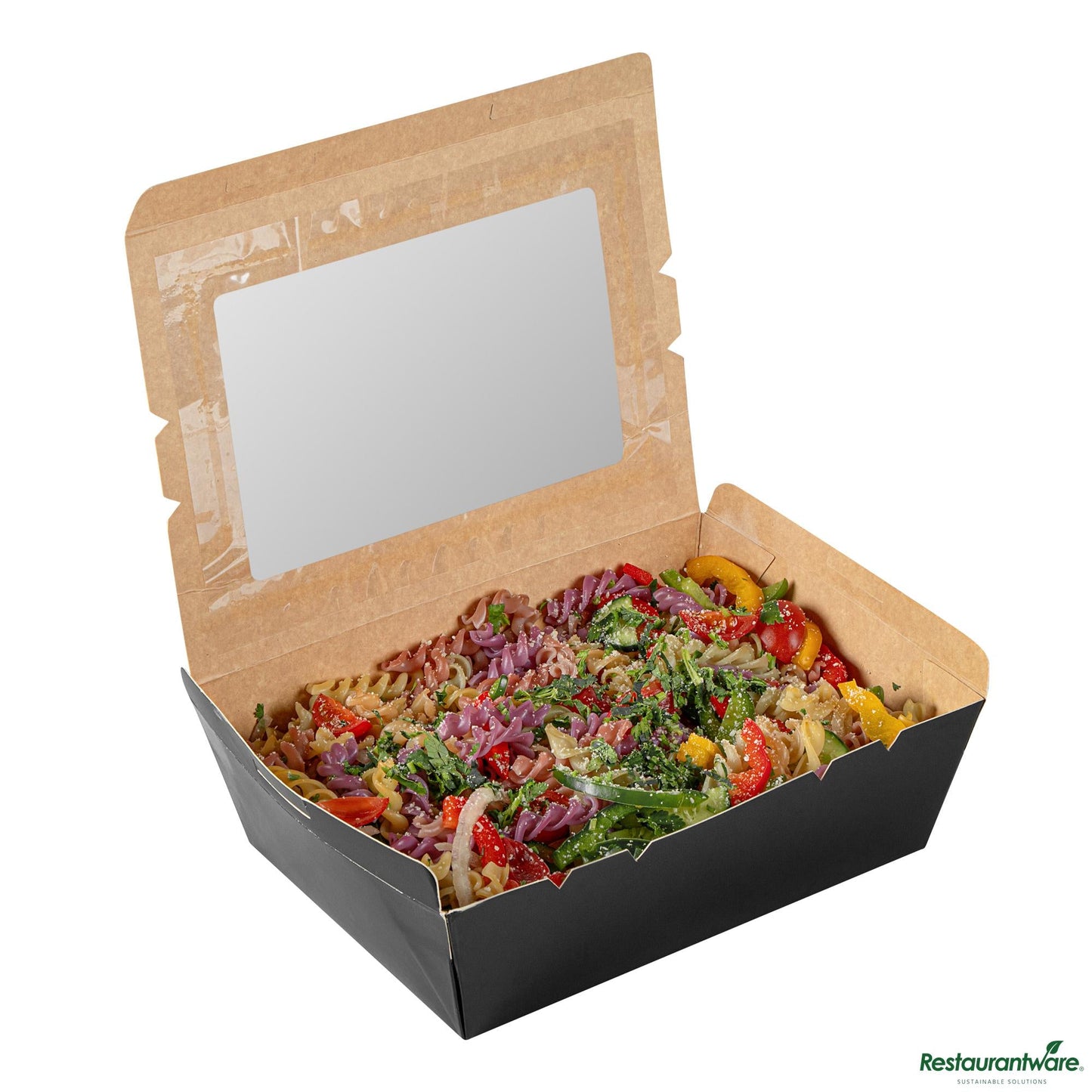 Wholesale Restaurantware Cafe Vision 71 Oz Black Paper Large Take Out Container - Hinge Lock - 8 3/4" X 6 1/2" X 2 1/2"- Bulk