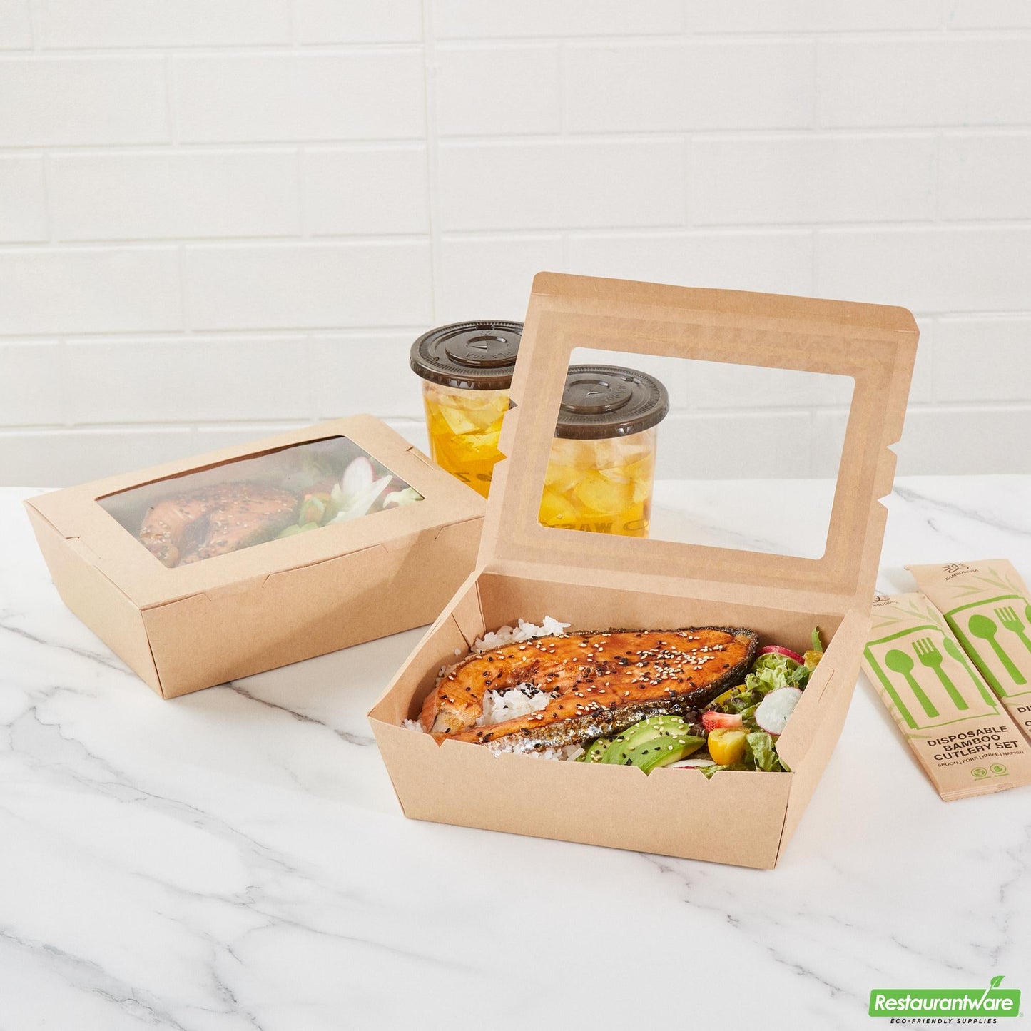 Restaurantware 71 Oz Kraft Paper Large Take Out Container - Hinge Lock