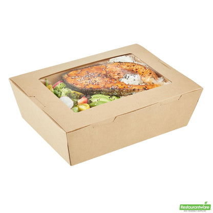 Restaurantware 71 Oz Kraft Paper Large Take Out Container - Hinge Lock