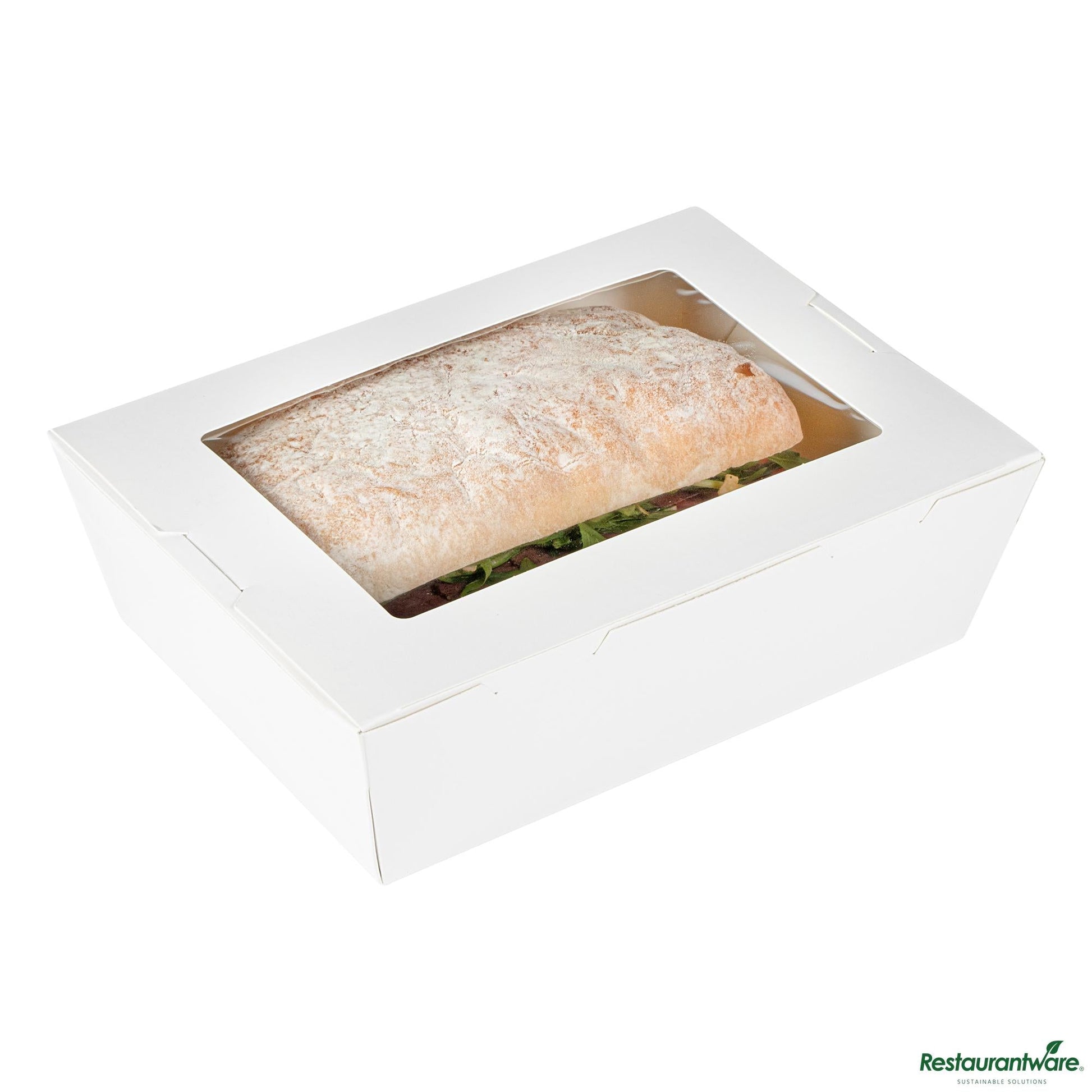 Wholesale Restaurantware Cafe Vision 71 Oz White Paper Large Take Out Container - Hinge Lock - 8 3/4" X 6 1/2" X 2 1/2"- Bulk