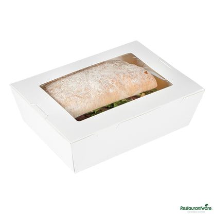Wholesale Restaurantware Cafe Vision 71 Oz White Paper Large Take Out Container - Hinge Lock - 8 3/4" X 6 1/2" X 2 1/2"- Bulk