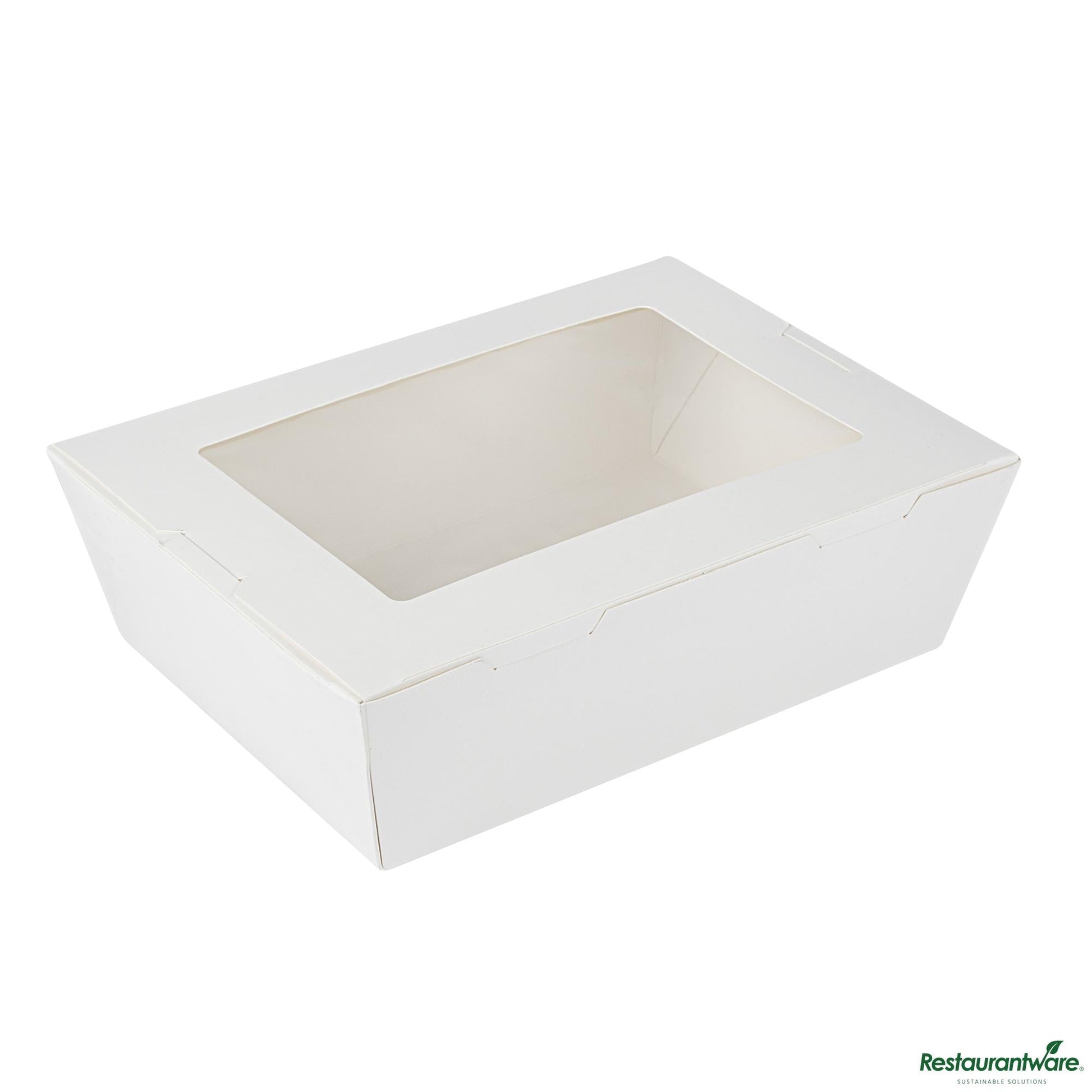 Wholesale Restaurantware Cafe Vision 71 Oz White Paper Large Take Out Container - Hinge Lock - 8 3/4" X 6 1/2" X 2 1/2"- Bulk