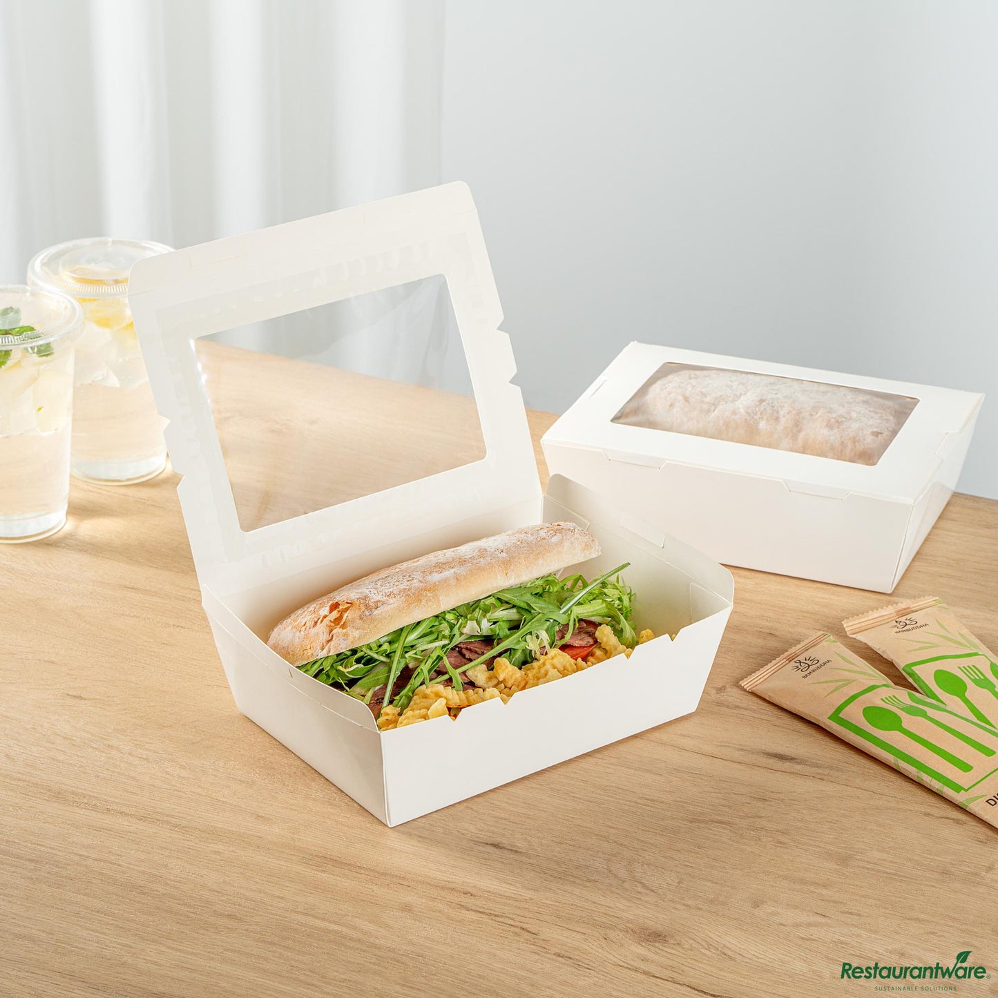 Wholesale Restaurantware Cafe Vision 71 Oz White Paper Large Take Out Container - Hinge Lock - 8 3/4" X 6 1/2" X 2 1/2"- Bulk
