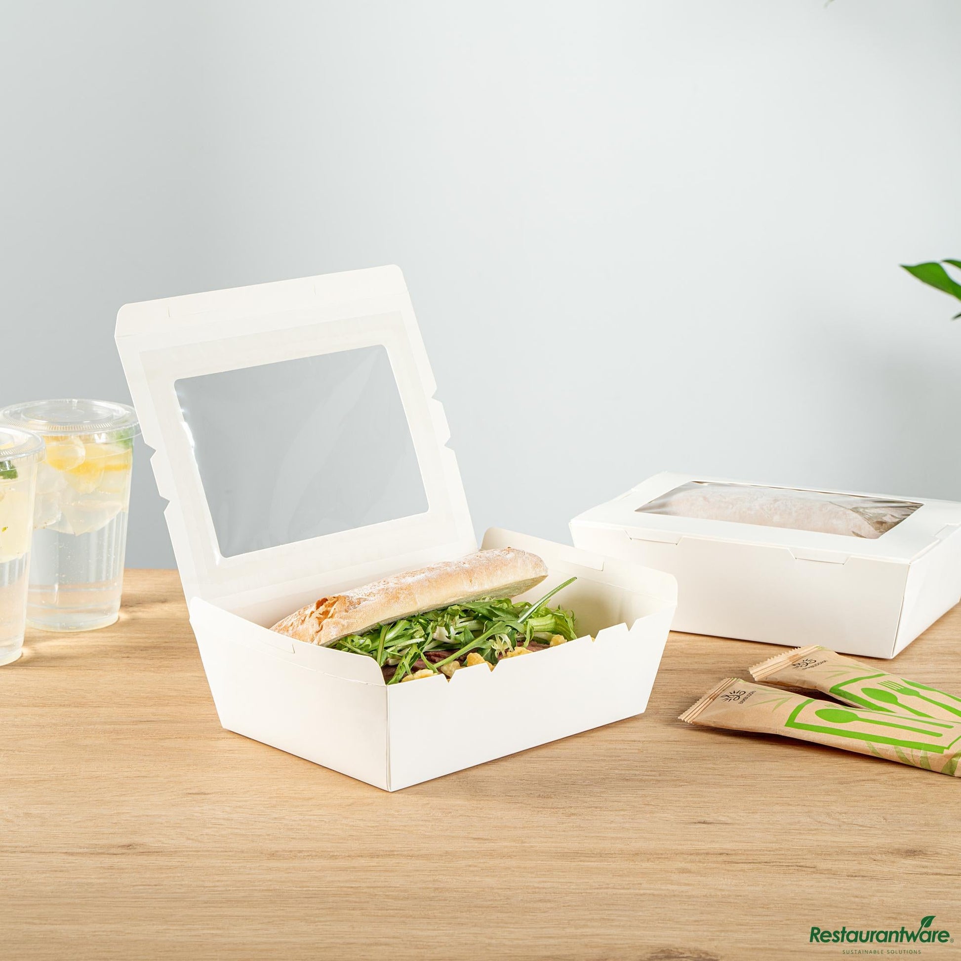 Wholesale Restaurantware Cafe Vision 71 Oz White Paper Large Take Out Container - Hinge Lock - 8 3/4" X 6 1/2" X 2 1/2"- Bulk