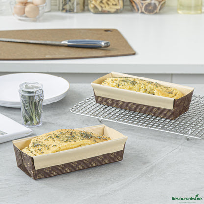 Wholesale Restaurantware Panificio 18 Oz Kraft Paper Baking Loaf Pan - Greaseproof, Rippled - 7 3/4" X 3 1/4" X 2"- Bulk