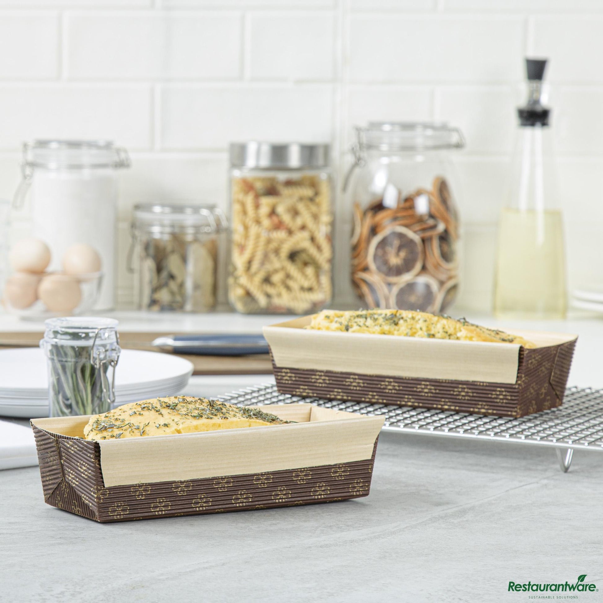 Wholesale Restaurantware Panificio 18 Oz Kraft Paper Baking Loaf Pan - Greaseproof, Rippled - 7 3/4" X 3 1/4" X 2"- Bulk