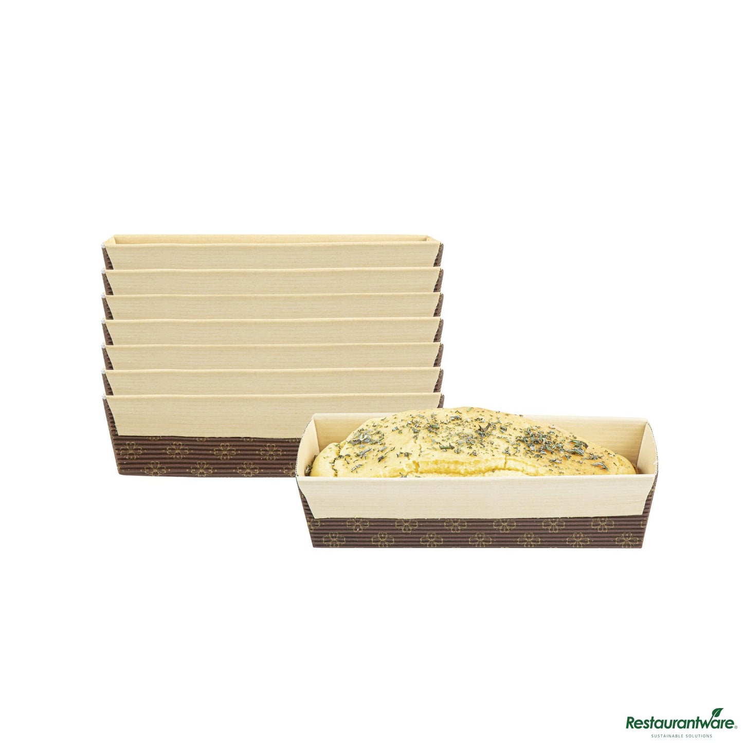 Wholesale Restaurantware Panificio 18 Oz Kraft Paper Baking Loaf Pan - Greaseproof, Rippled - 7 3/4" X 3 1/4" X 2"- Bulk