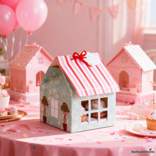 Wholesale Restaurantware Pastry Tek Pink and Blue Paper Petite House Cupcake Window Gift Box - Fits 4 - 6" X 6" X 7 3/4"- Bulk