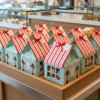 Wholesale Restaurantware Pastry Tek Pink and Blue Paper Petite House Cupcake Window Gift Box - Fits 4 - 6" X 6" X 7 3/4"- Bulk