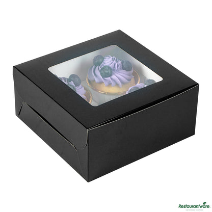 Wholesale Restaurantware Cafe Vision Square Black Cupcake Window Box - Fits 4 - 6 1/4" X 6 1/4" X 3"- Bulk