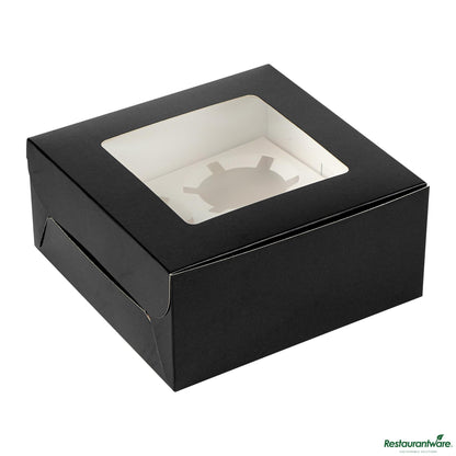 Wholesale Restaurantware Cafe Vision Square Black Cupcake Window Box - Fits 4 - 6 1/4" X 6 1/4" X 3"- Bulk