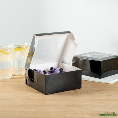 Wholesale Restaurantware Cafe Vision Square Black Cupcake Window Box - Fits 4 - 6 1/4" X 6 1/4" X 3"- Bulk