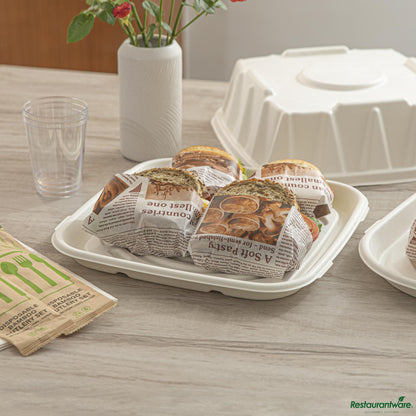 Wholesale Restaurantware Pulp Safe No Pfas Added Square White Sugarcane / Bagasse Tray - Home Compostable - 12" X 12"- Bulk