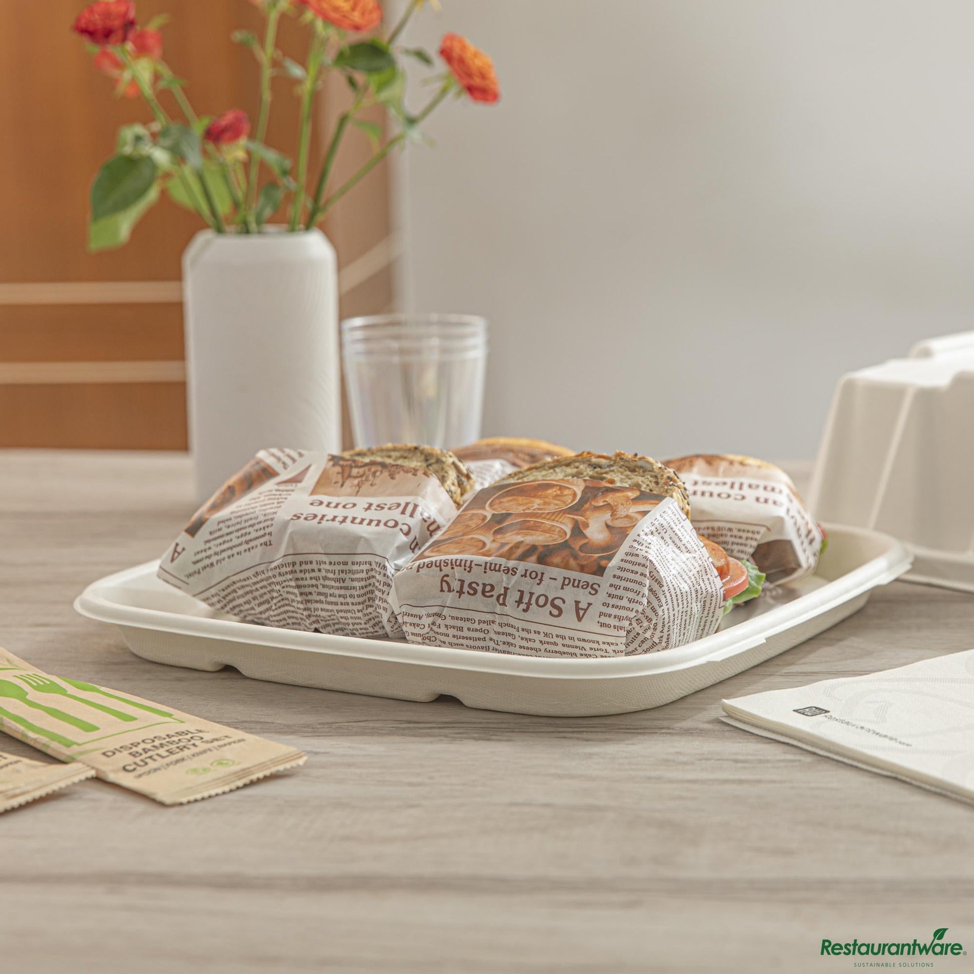 Wholesale Restaurantware Pulp Safe No Pfas Added Square White Sugarcane / Bagasse Tray - Home Compostable - 12" X 12"- Bulk