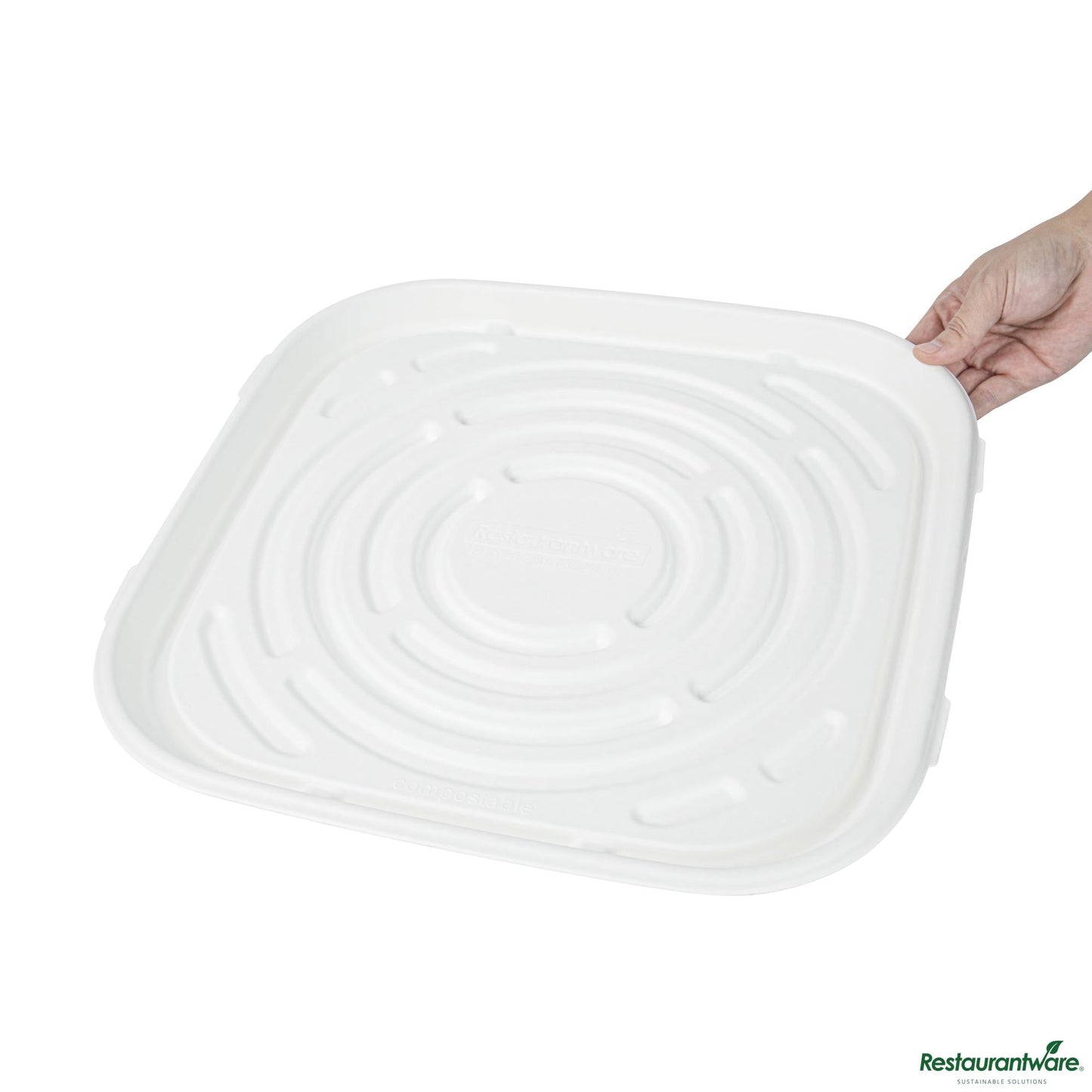 Wholesale Restaurantware Pulp Safe No Pfas Added Square White Sugarcane / Bagasse Tray - Home Compostable - 16" X 16"- Bulk