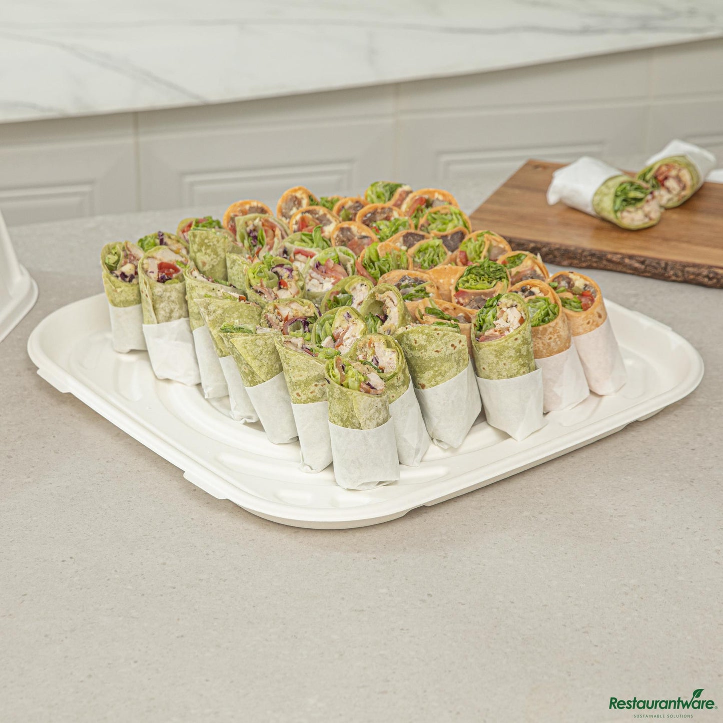 Wholesale Restaurantware Pulp Safe No Pfas Added Square White Sugarcane / Bagasse Tray - Home Compostable - 18" X 18"- Bulk