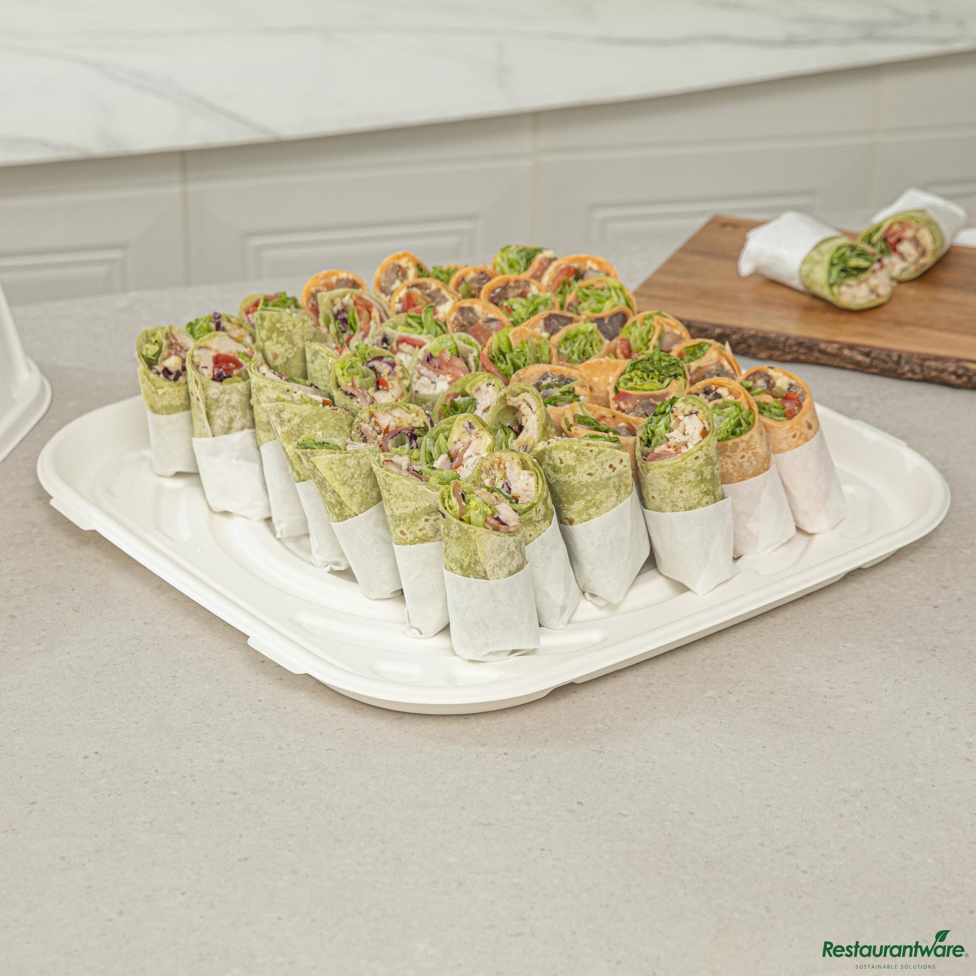 Wholesale Restaurantware Pulp Safe No Pfas Added Square White Sugarcane / Bagasse Tray - Home Compostable - 18" X 18"- Bulk