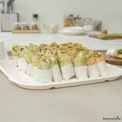 Wholesale Restaurantware Pulp Safe No Pfas Added Square White Sugarcane / Bagasse Tray - Home Compostable - 18" X 18"- Bulk