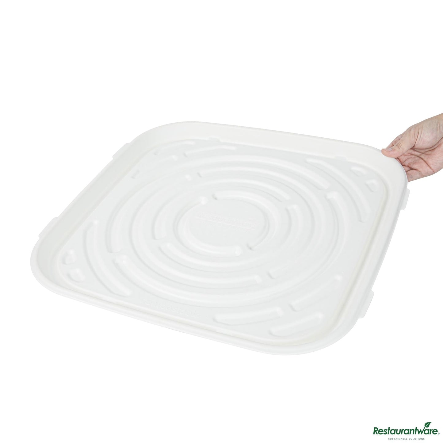 Wholesale Restaurantware Pulp Safe No Pfas Added Square White Sugarcane / Bagasse Tray - Home Compostable - 18" X 18"- Bulk