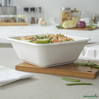 Wholesale Restaurantware Pulp Safe No Pfas Added 128 Oz Square White Sugarcane / Bagasse Serving Bowl - Home Compostable - 10" X 10" X 3 3/4"- Bulk