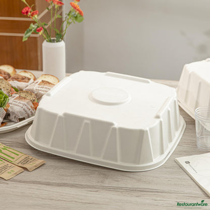 Wholesale Restaurantware Pulp Safe No Pfas Added Square White Sugarcane / Bagasse Tray Lid - Home Compostable, Fits 16"- Bulk