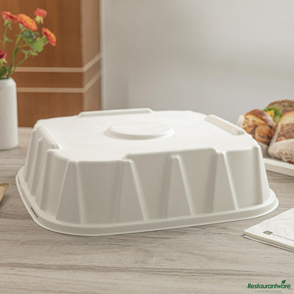 Wholesale Restaurantware Pulp Safe No Pfas Added Square White Sugarcane / Bagasse Tray Lid - Home Compostable, Fits 16"- Bulk