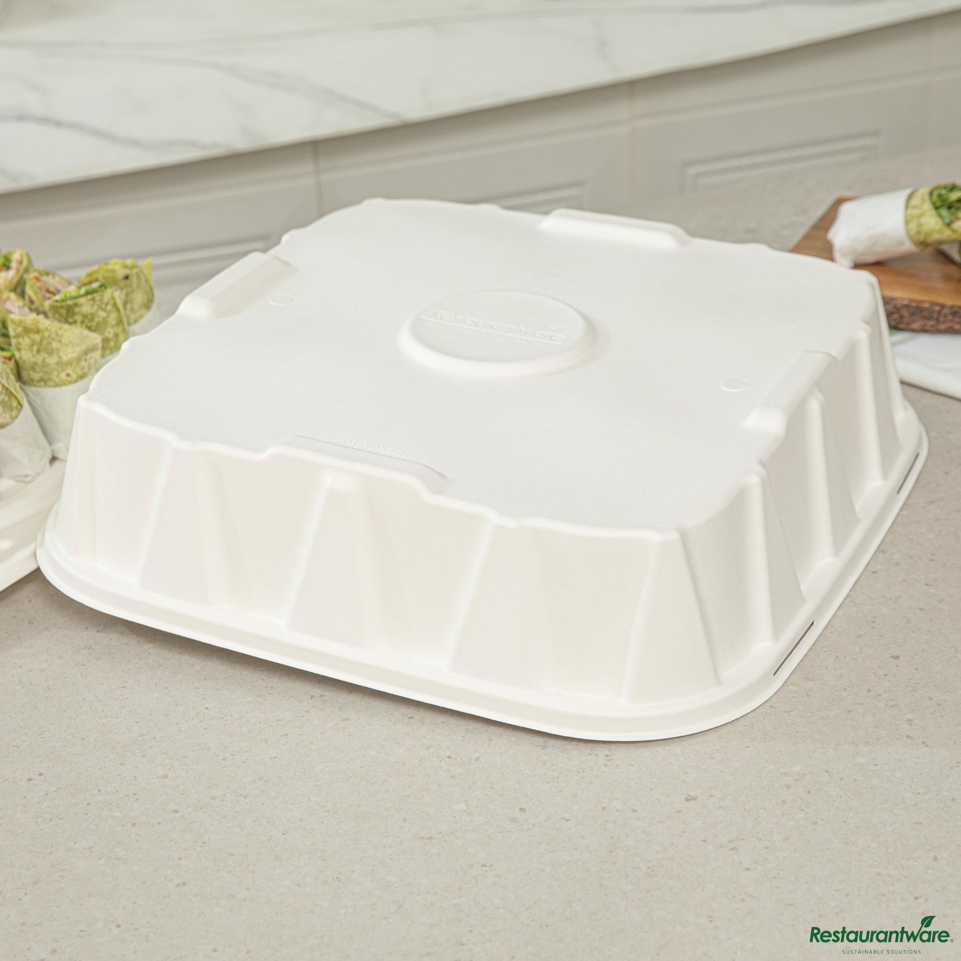 Wholesale Restaurantware Pulp Safe No Pfas Added Square White Sugarcane / Bagasse Tray Lid - Home Compostable, Fits 18"- Bulk