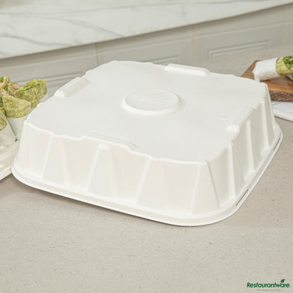 Wholesale Restaurantware Pulp Safe No Pfas Added Square White Sugarcane / Bagasse Tray Lid - Home Compostable, Fits 18"- Bulk