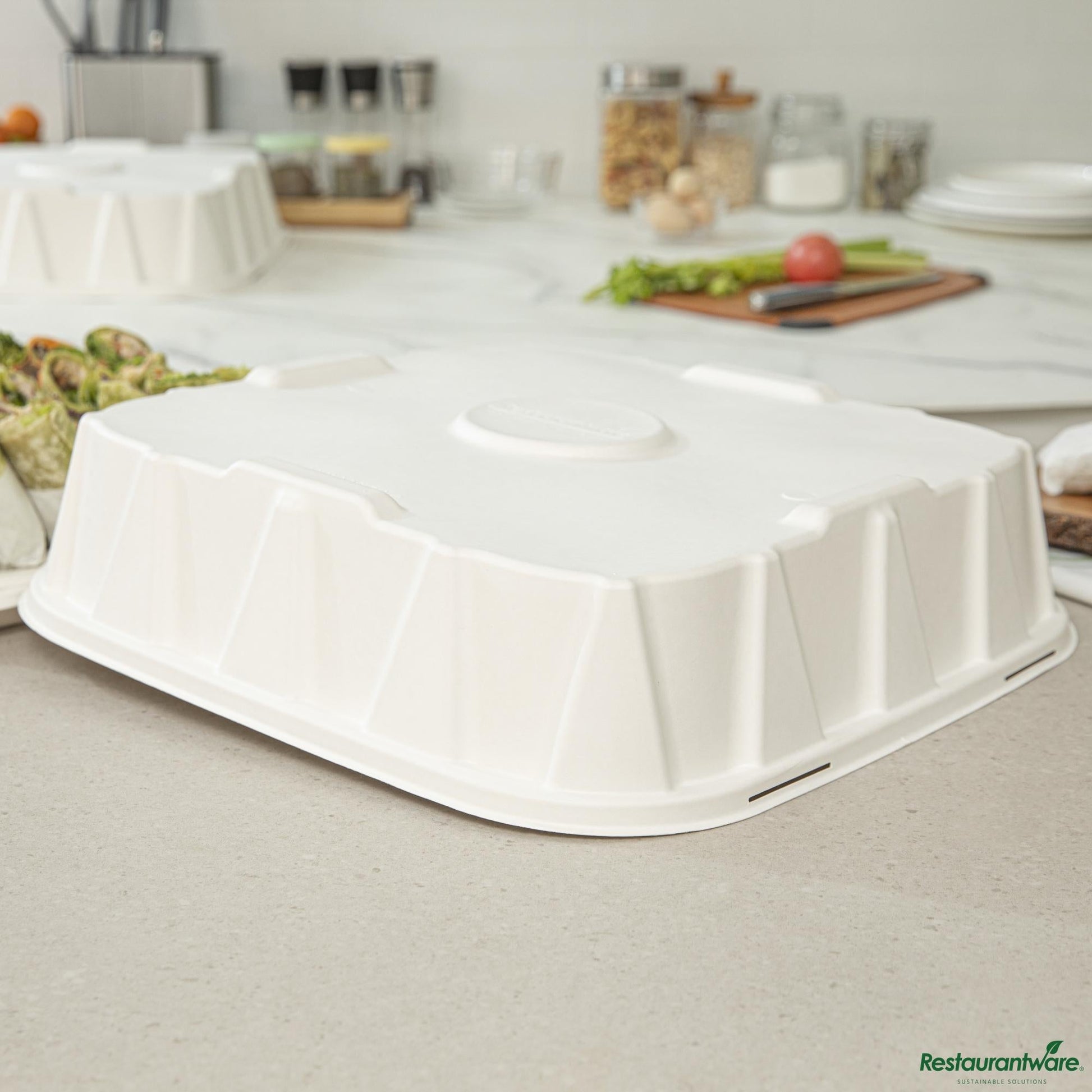 Wholesale Restaurantware Pulp Safe No Pfas Added Square White Sugarcane / Bagasse Tray Lid - Home Compostable, Fits 18"- Bulk